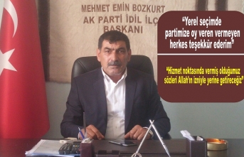 Bozkurt “Yerel seçimlerde bize oy veren ve vermeyen herkese teşekkür ederim.”