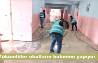 Yükümlüler okulların bakımını yapıyor