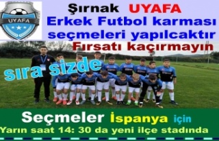 Şırnak UYAFA Futbol takımı için seçmeler yarın