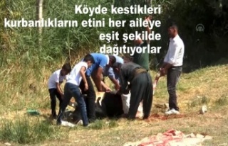 Köyde kestikleri kurbanlıkların etini her aileye...