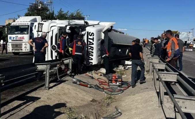 Tanker devrildi 1 ölü 1 yaralı