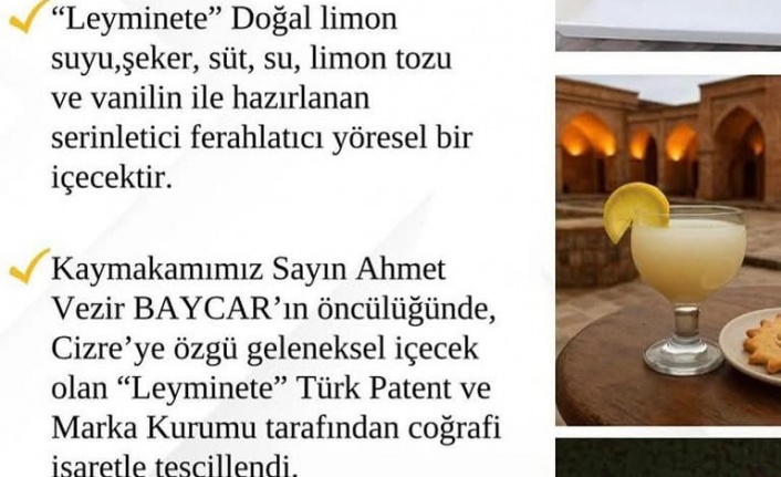‘Cızre Leyminete ‘ coğrafi işaret olarak tescilendi
